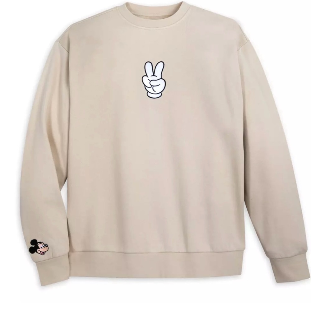 Disney Parks Mickey Mouse Peace Sign Pullover Sweatshirt for Adults NWT - Small